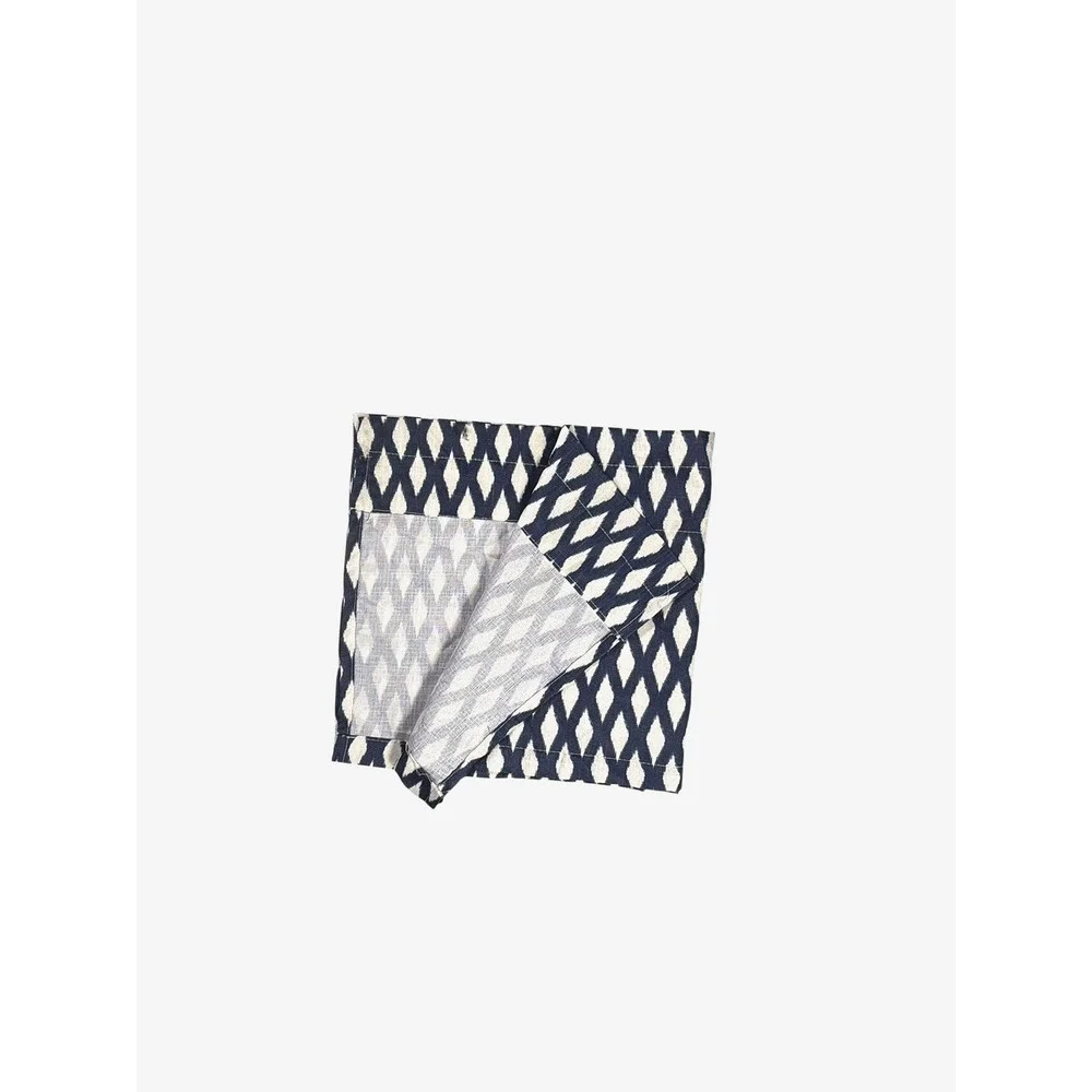 1 Single Diamond Print Valance Short Curtain in Navy Blue & Cream X Pattern